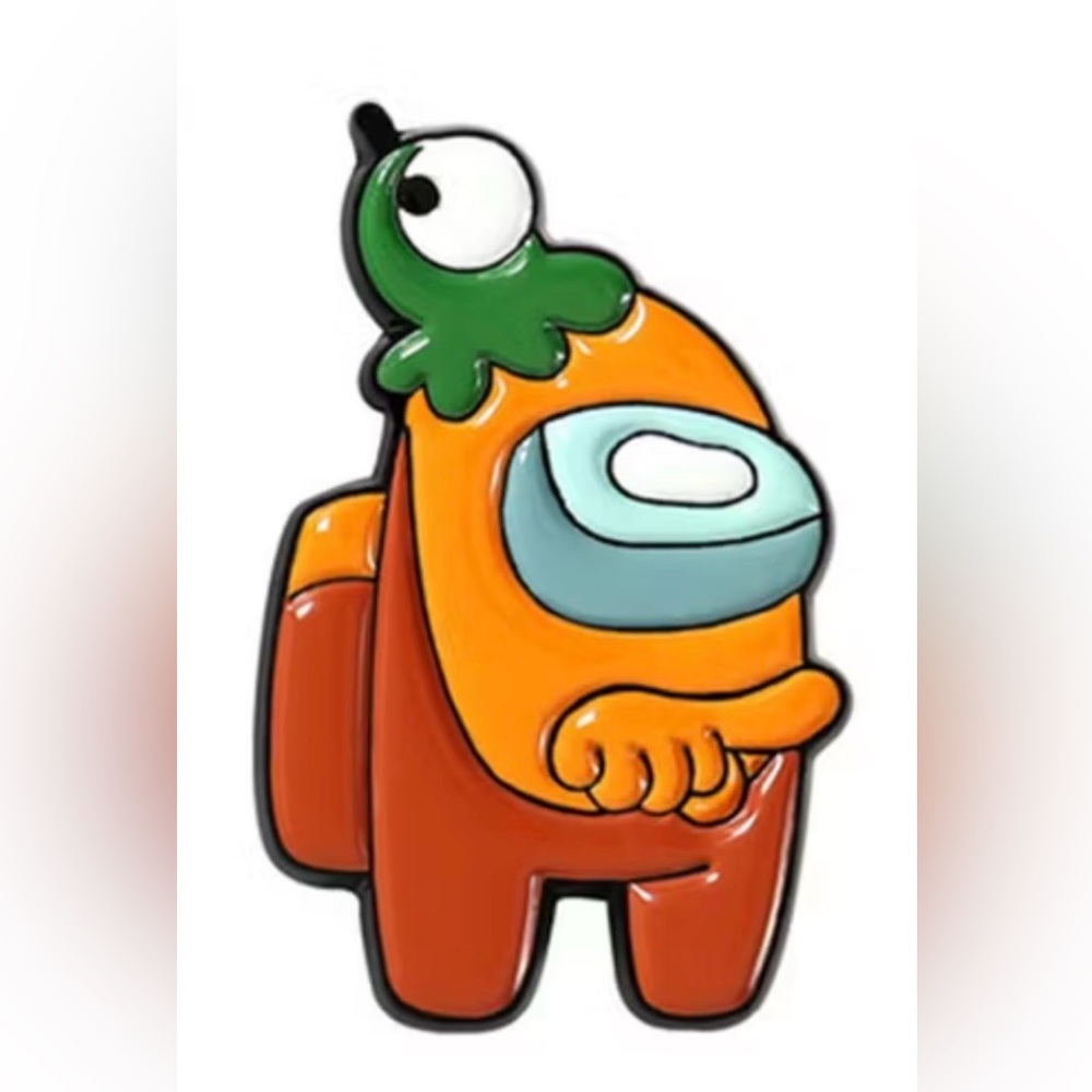 Among Us Enamel Pin Badge. Steam Imposter Crew Sus Cute Brain Slug Orange